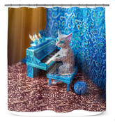 Close-up of Feathery Fern Fronds Shower Curtain in a stylish bathroom.